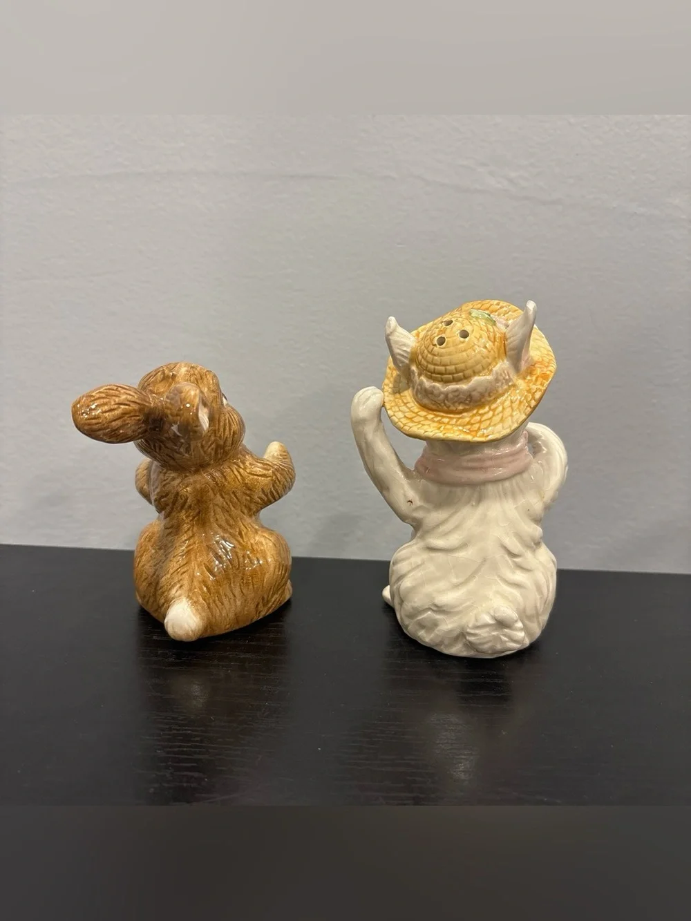 Ceramic Bunny Salt and Pepper Shaker Set -  one chip- country cottagecore